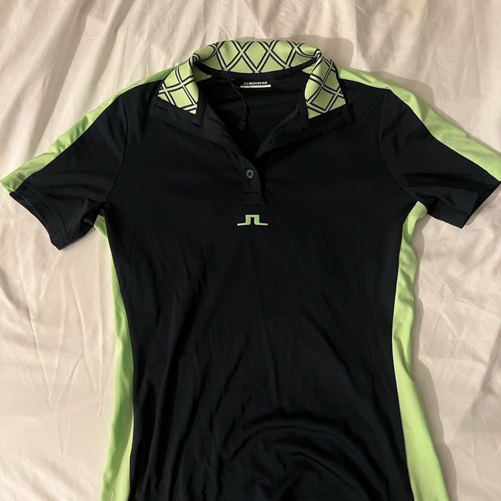 J.Lindeberg Navy and Lime Polo Shirt